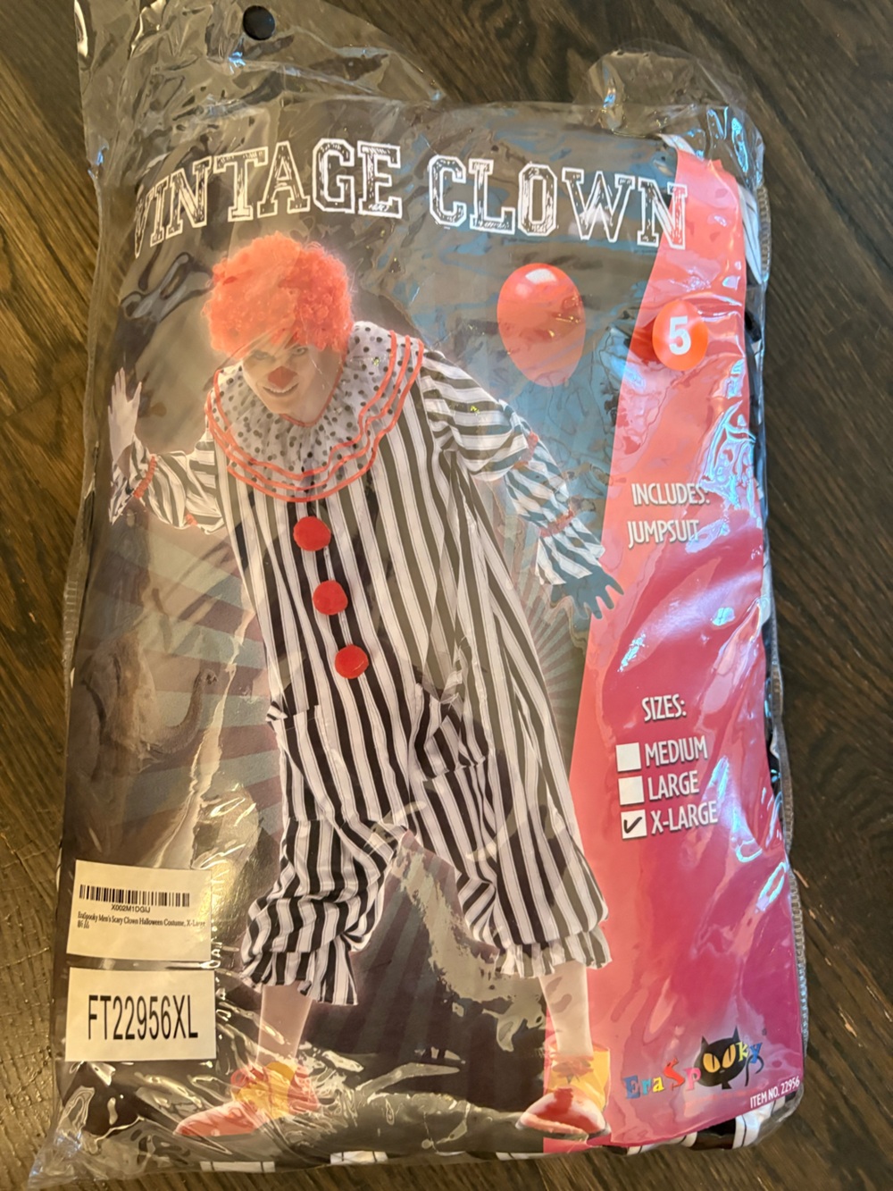 Men's Scary Clown Halloween Costume - black and white XL